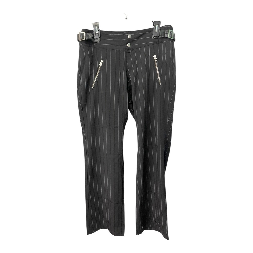 JouJou Size 11 Black Pinstripe‎ Low Rise Trousers Buckle Detail Punk Rock Goth